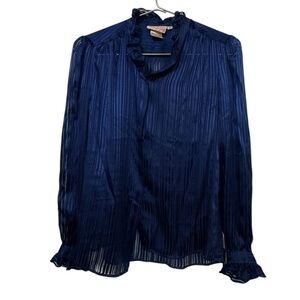 Vintage Joseph Magnin 100 Percent Silk Deep Blue Ruffled Blouse Women’s 6 MINTY